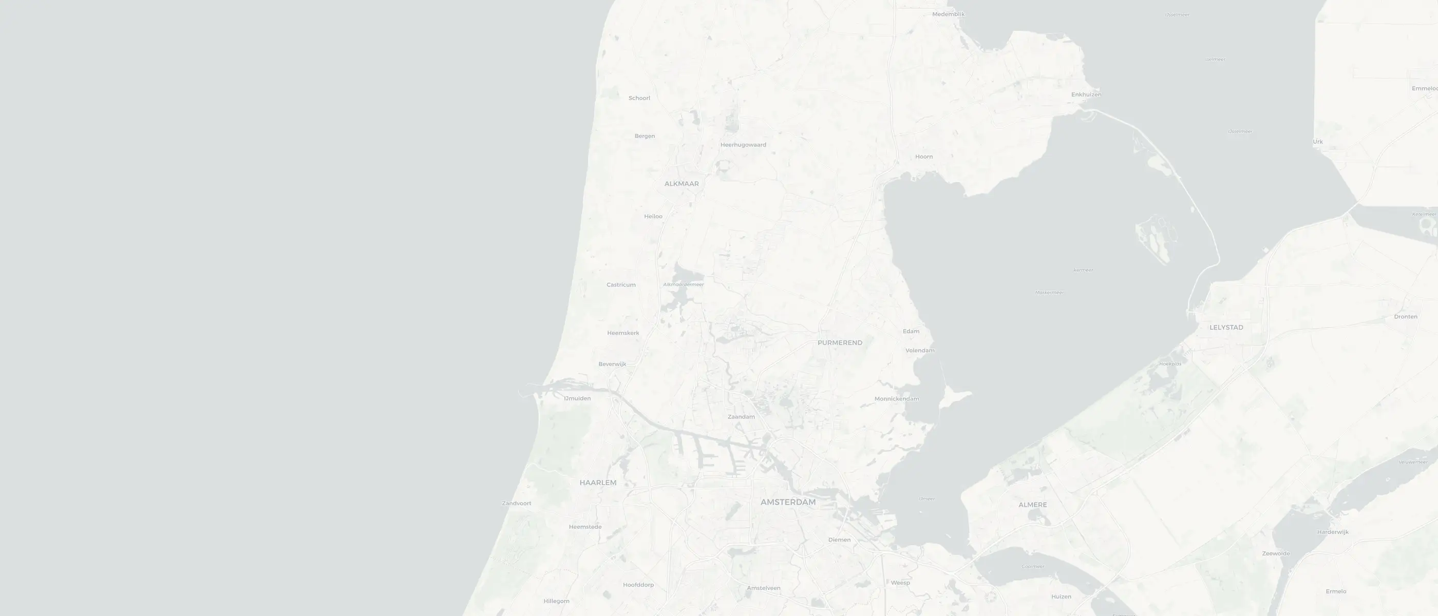 Kaart van Noord-Holland met pins op straten waar BREITNER aan het werk is